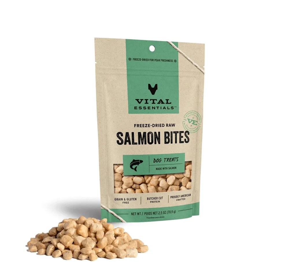 Vital Essentials Freeze-Dried Treats^Salmon Bites Freeze-Dried Raw Dog Treats, 2.5-oz
