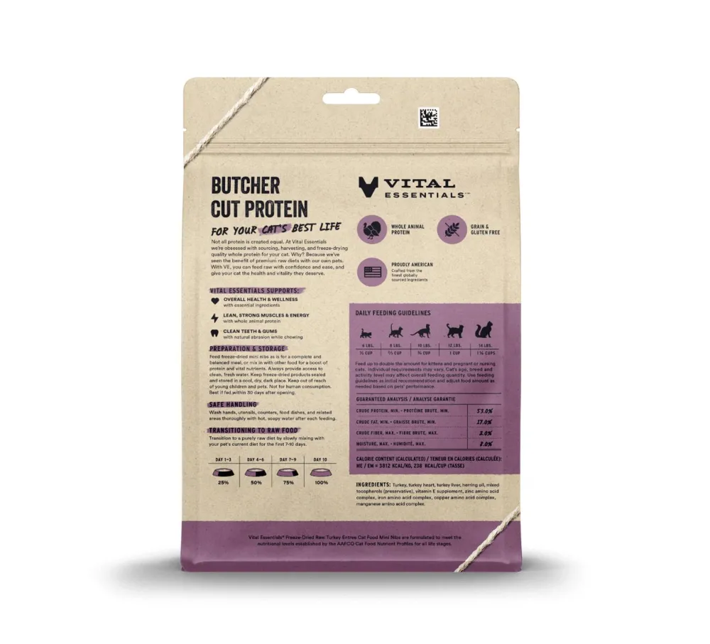 Vital Essentials Freeze-Dried Food^Turkey Entree Mini Nibs Freeze-Dried Raw Cat Food, 12-oz