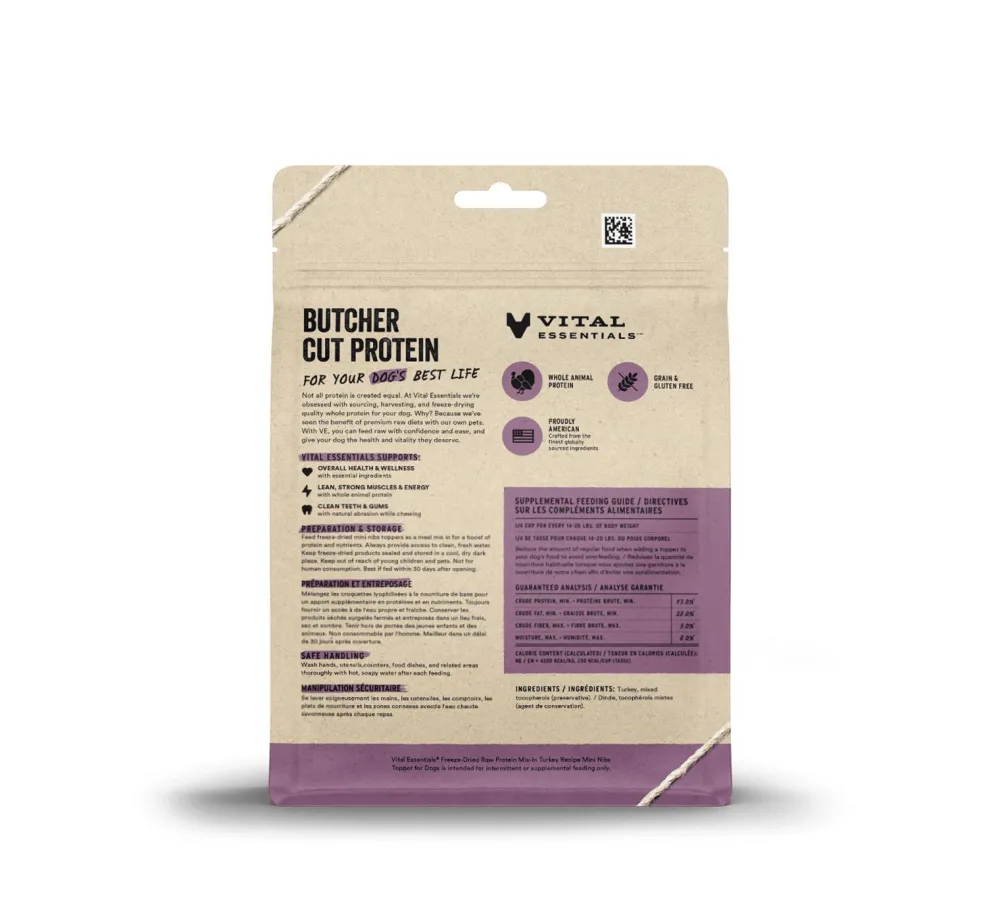 Vital Essentials Food Toppings^Turkey Protein Mix-In Mini Nibs Freeze-Dried Raw Dog Food Topper, 6-oz