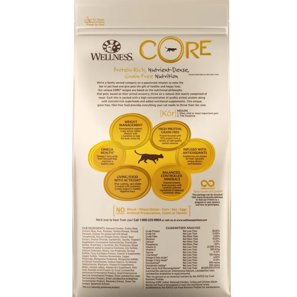 Wellness Dry Food^CORE Grain-Free Indoor Chicken & Turkey Dry Cat Food, 5-lb