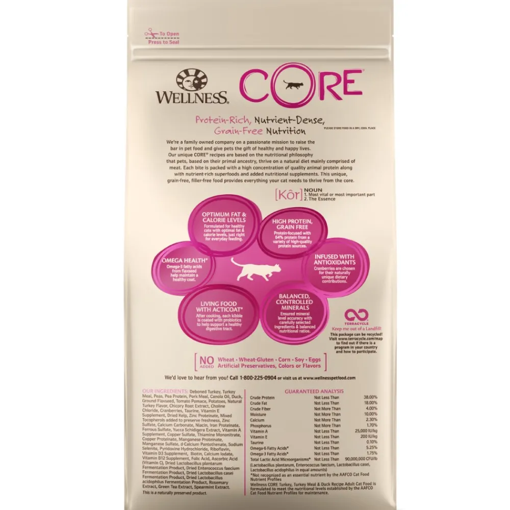 Wellness Dry Food^CORE Grain-Free Turkey, Turkey Meal & Duck Dry Cat Food, 5-lb