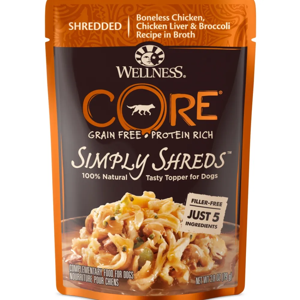 Wellness Food Toppings^CORE Simply Shreds Grain-Free Chicken, Chicken Liver & Broccoli Wet Dog Food Topper, 2.8-oz