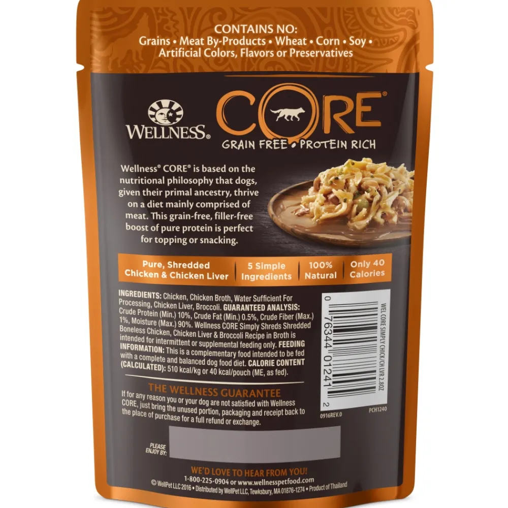 Wellness Food Toppings^CORE Simply Shreds Grain-Free Chicken, Chicken Liver & Broccoli Wet Dog Food Topper, 2.8-oz