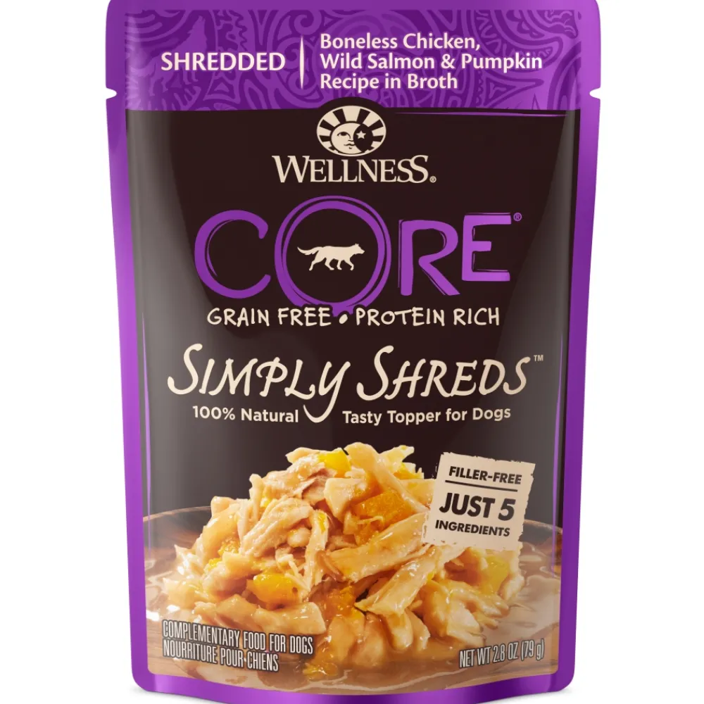Wellness Food Toppings^CORE Simply Shreds Grain-Free Chicken, Wild Salmon & Pumpkin Wet Dog Food Topper, 2.8-oz