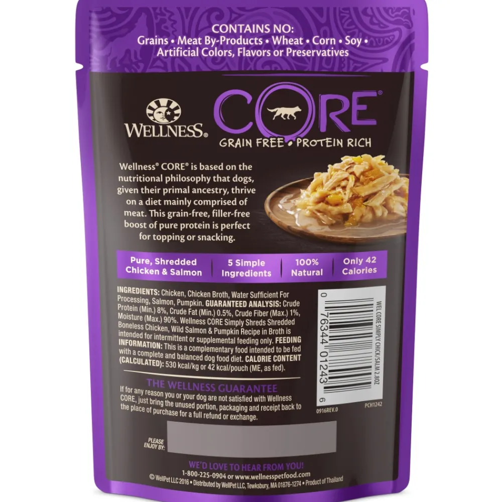 Wellness Food Toppings^CORE Simply Shreds Grain-Free Chicken, Wild Salmon & Pumpkin Wet Dog Food Topper, 2.8-oz