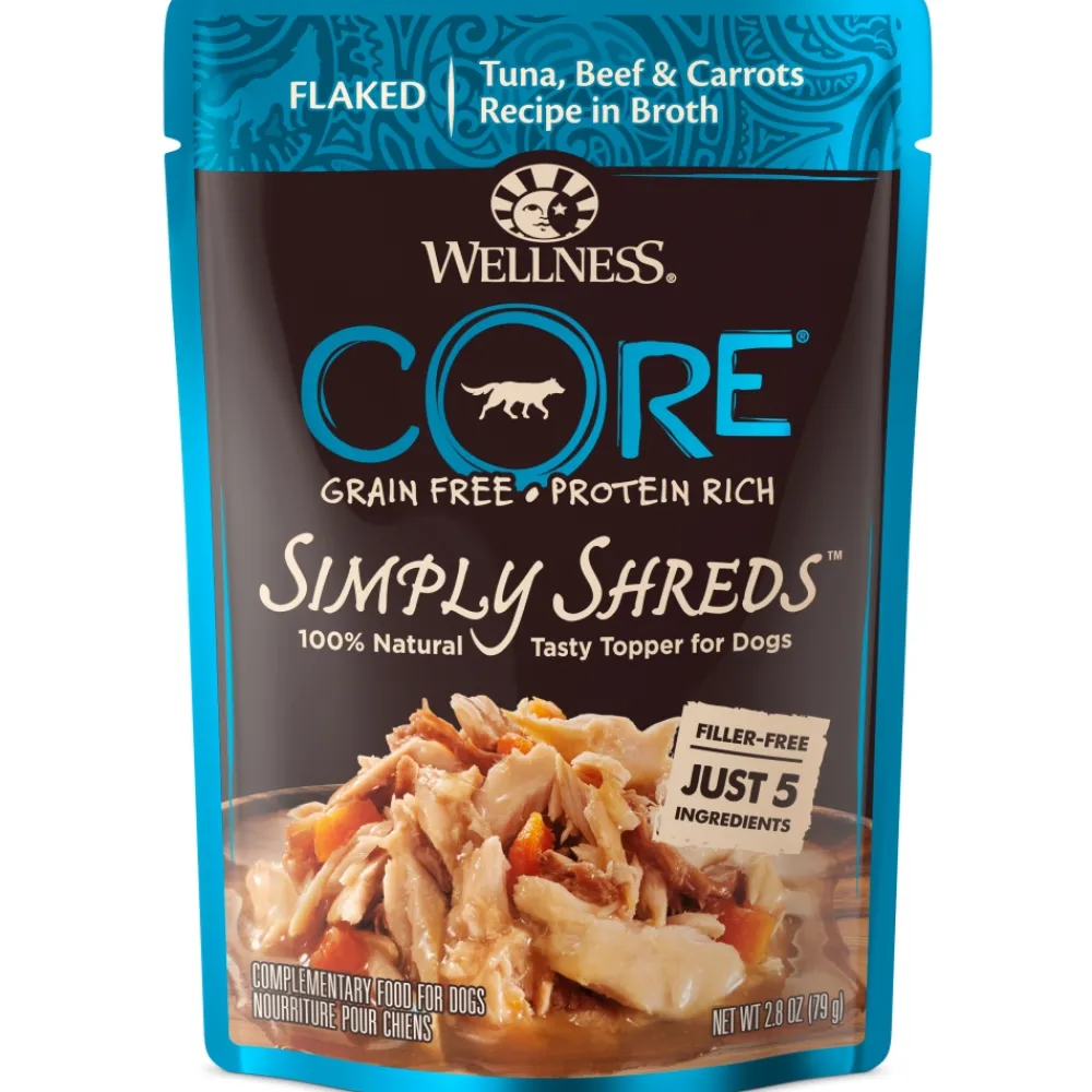 Wellness Food Toppings^CORE Simply Shreds Grain-Free Tuna, Beef & Carrots Wet Dog Food Topper, 2.8-oz