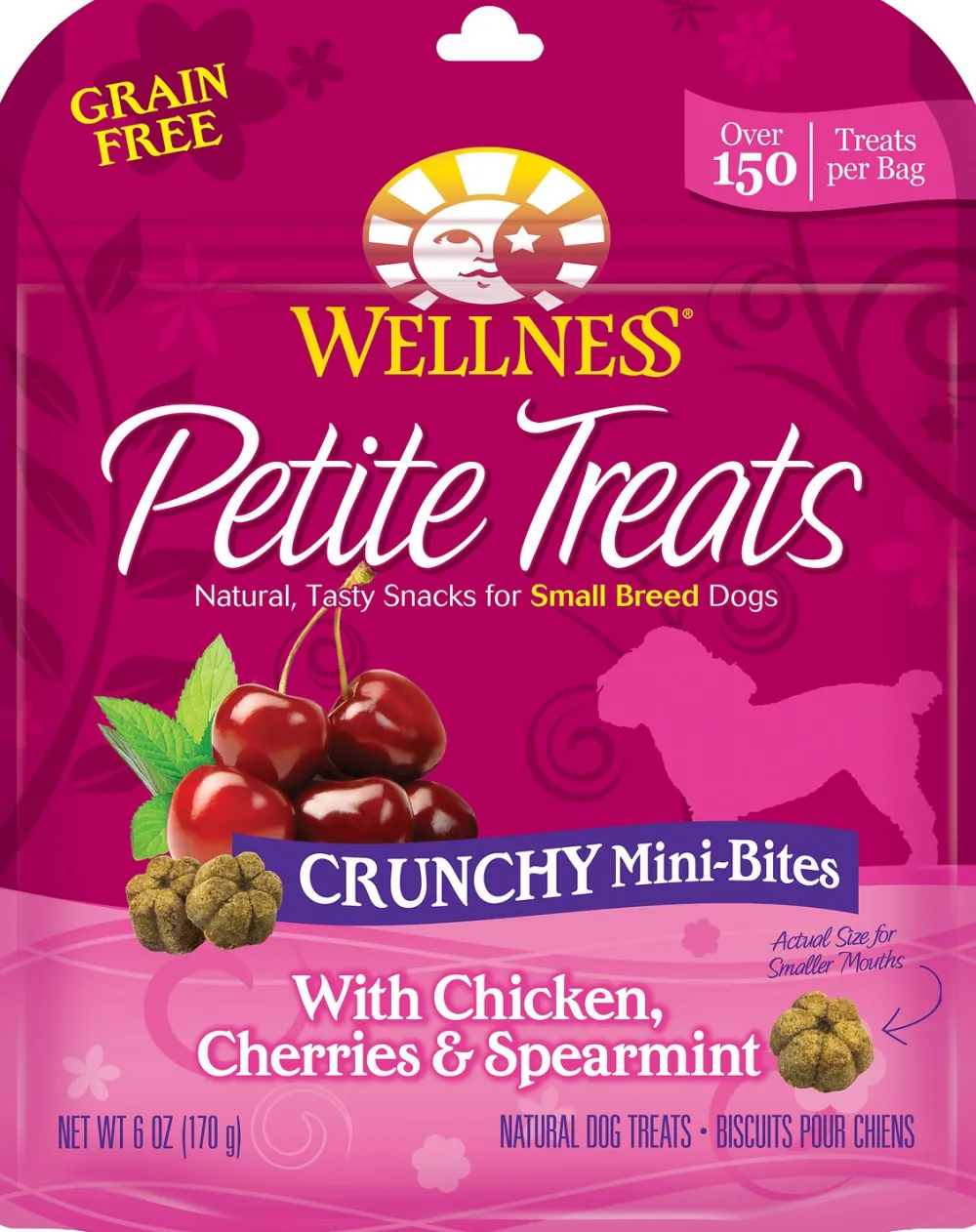 Wellness Biscuits & Crunchy Treats^Petite Treats Crunchy Mini-Bites with Chicken, Cherries & Spearmint Grain-Free Dog Treats, 6-oz (**)