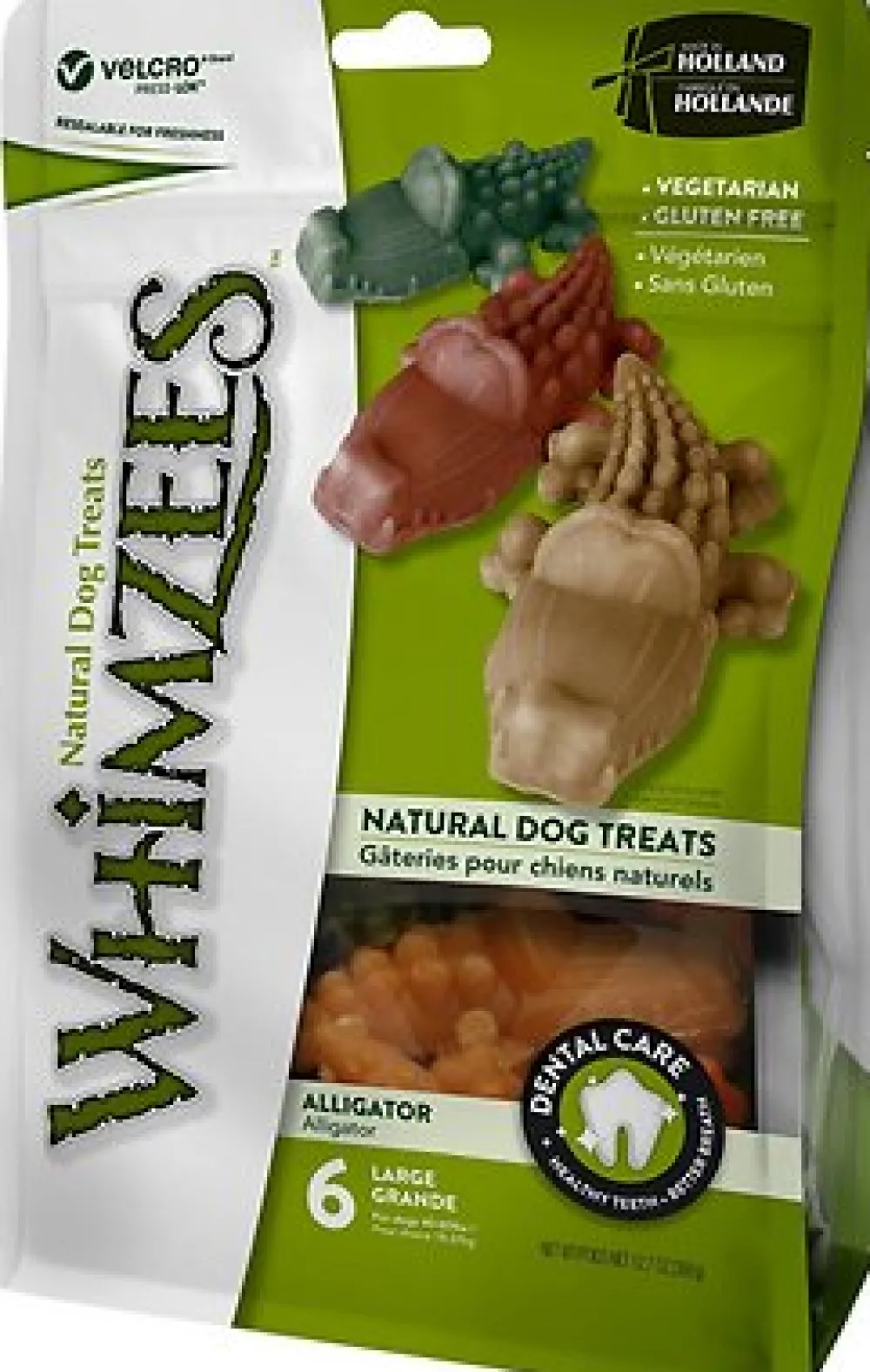 Whimzees Dental & Hard Chews^Alligator Dental Dog Treats, Large, 6 count
