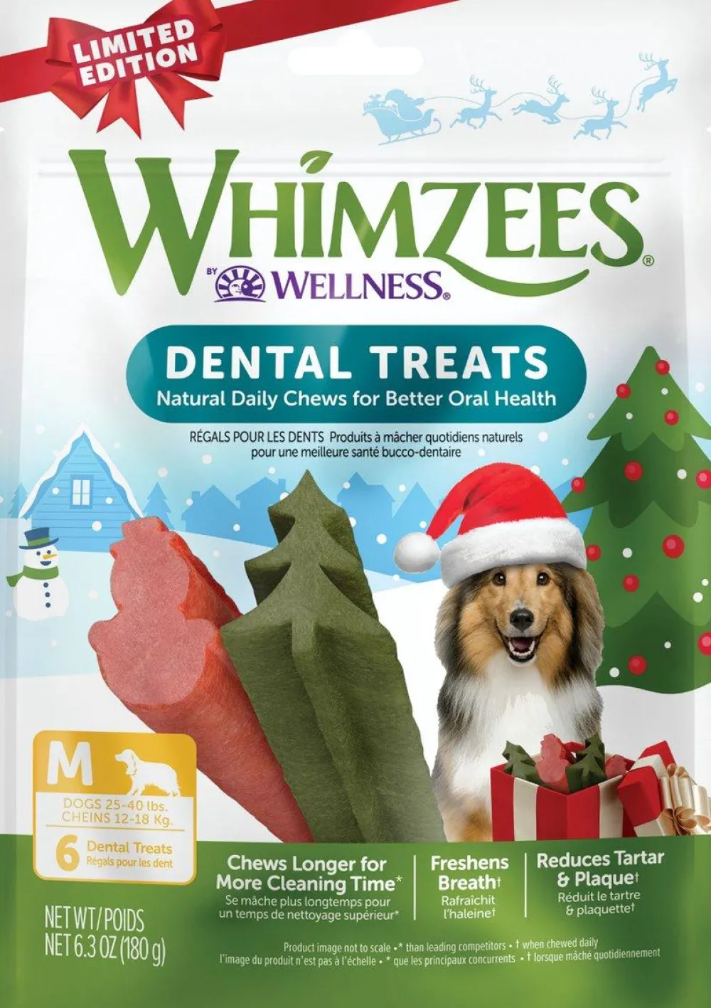 Whimzees Dental & Hard Chews^Holiday Dental Treats for Medium Dogs, 6-count