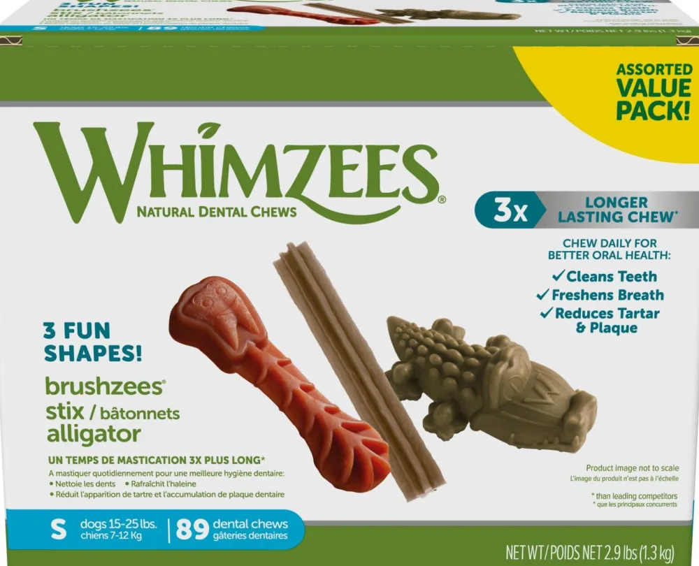 Whimzees Dental & Hard Chews^Natural Dental Chews Small Breed Value Box Dog Treats, 89-count