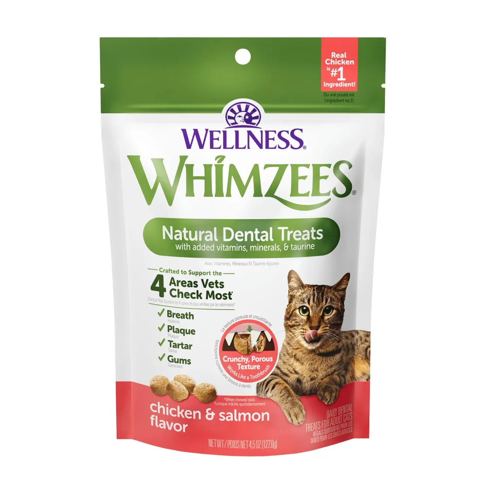 Whimzees Crunchy Treats^Natural Dental Chicken & Salmon Cat Treats, 2-oz