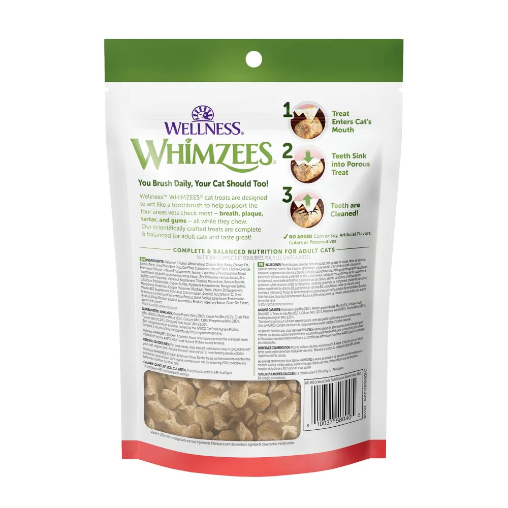 Whimzees Crunchy Treats^Natural Dental Chicken & Salmon Cat Treats, 2-oz