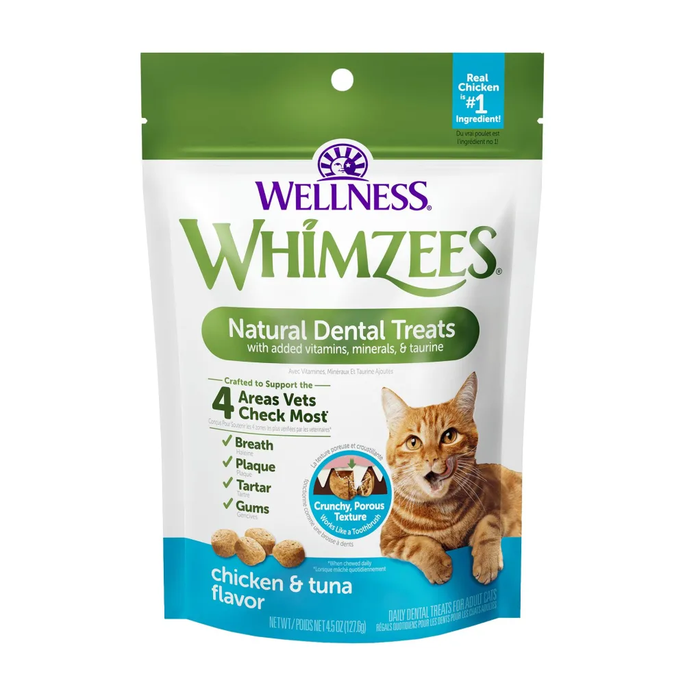 Whimzees Crunchy Treats^Natural Dental Chicken & Tuna Cat Treats, 2-oz