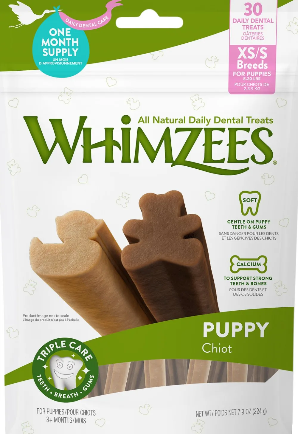 Whimzees Dental & Hard Chews^Puppy Dental Dog Treats, X-Small/Small, 30 count