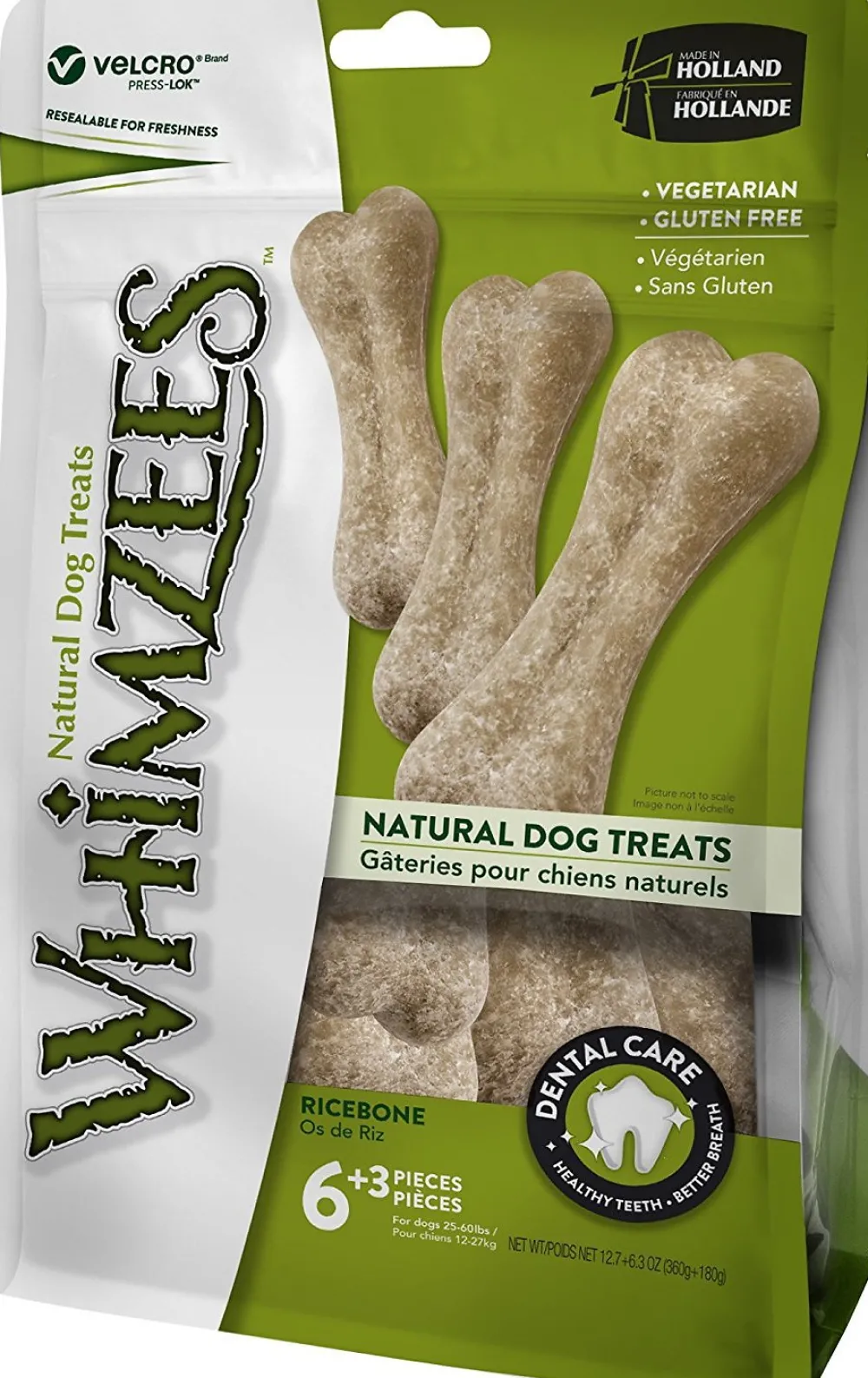 Whimzees Dental & Hard Chews^Rice Bone Dental Dog Treats, 9 count