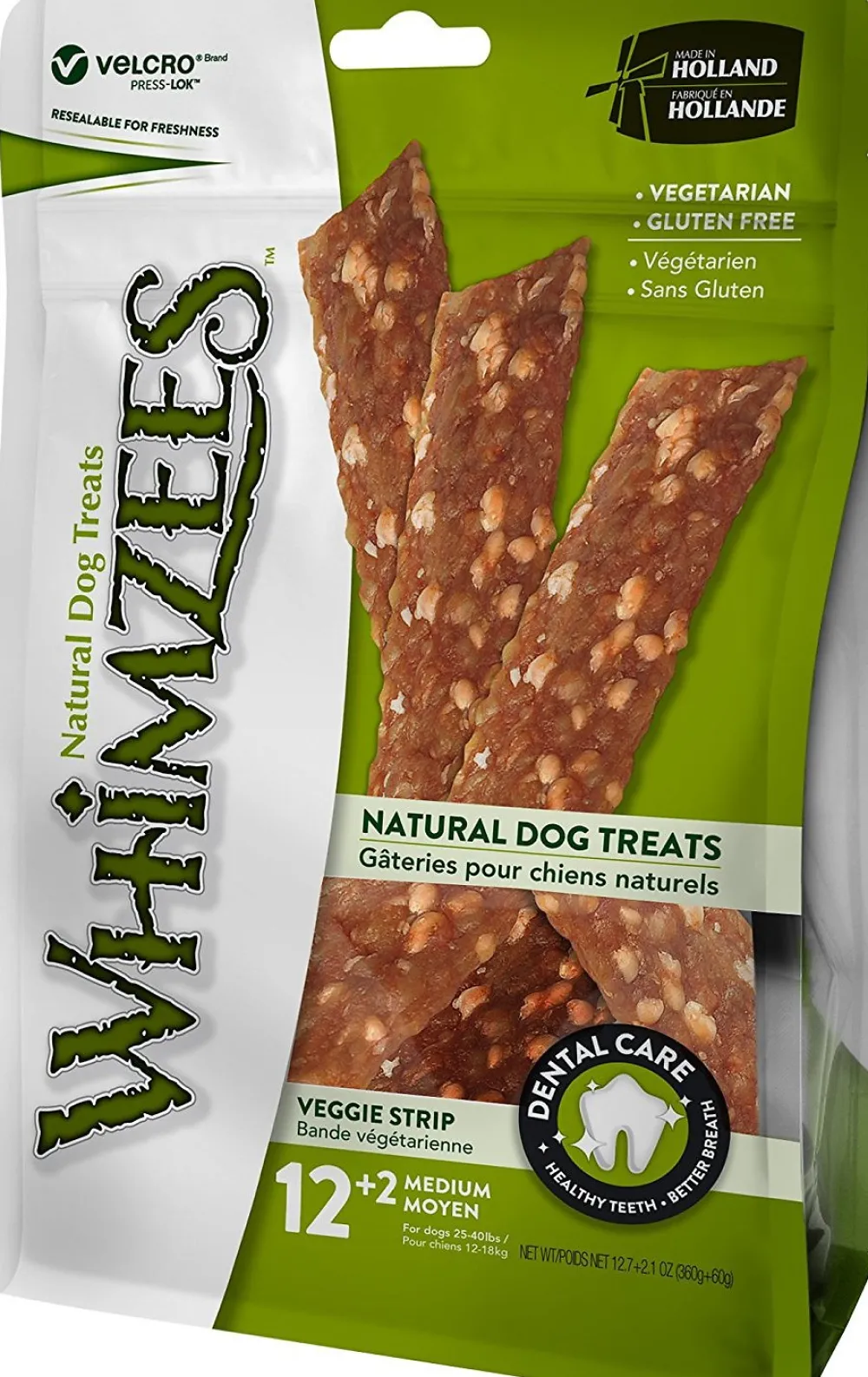 Whimzees Dental & Hard Chews^Veggie Strip Dental Dog Treats, Medium, 14 count