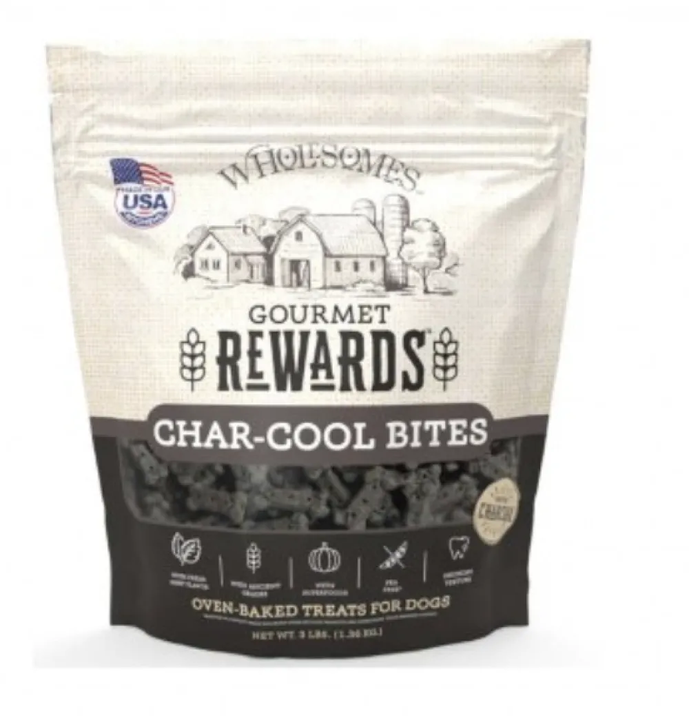 Wholesomes Biscuits & Crunchy Treats^Gourmet Rewards Char-Cool Bites Charcoal & Mint Dog Treats, 3-lb