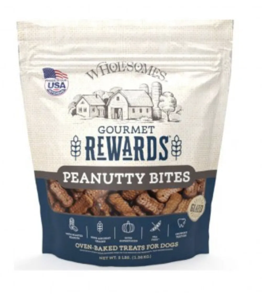 Wholesomes Biscuits & Crunchy Treats^Gourmet Rewards Peanutty Bites Dog Treats, 3-lb