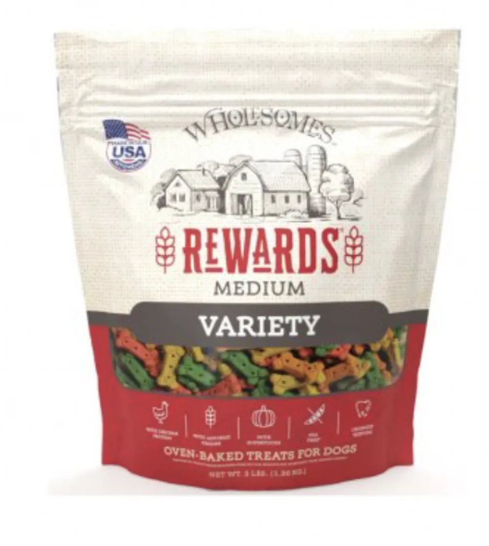 Wholesomes Biscuits & Crunchy Treats^Rewards Variety Medium Dog Treats, 3-lb