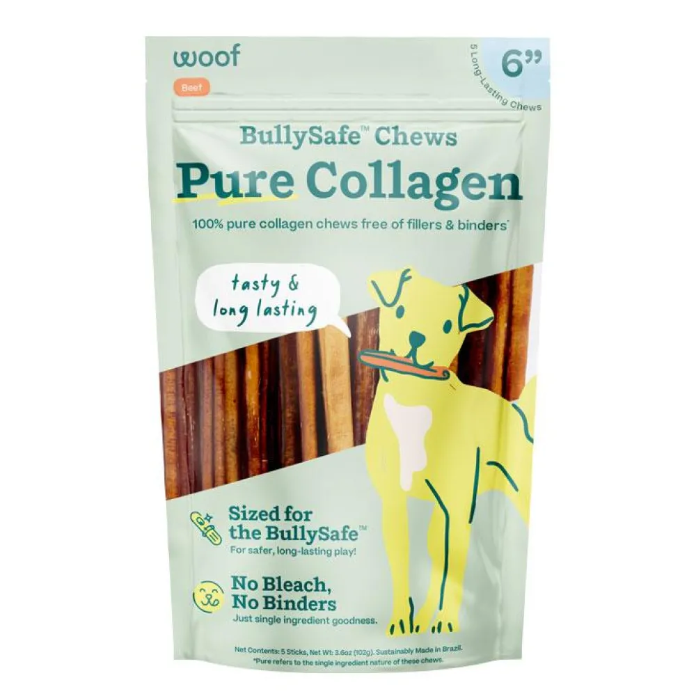 Woof Pet Bully Sticks & Natural Chews^Woof BullySafe Chews Pure Collagen Dog Treats, 6-in, 5-pk