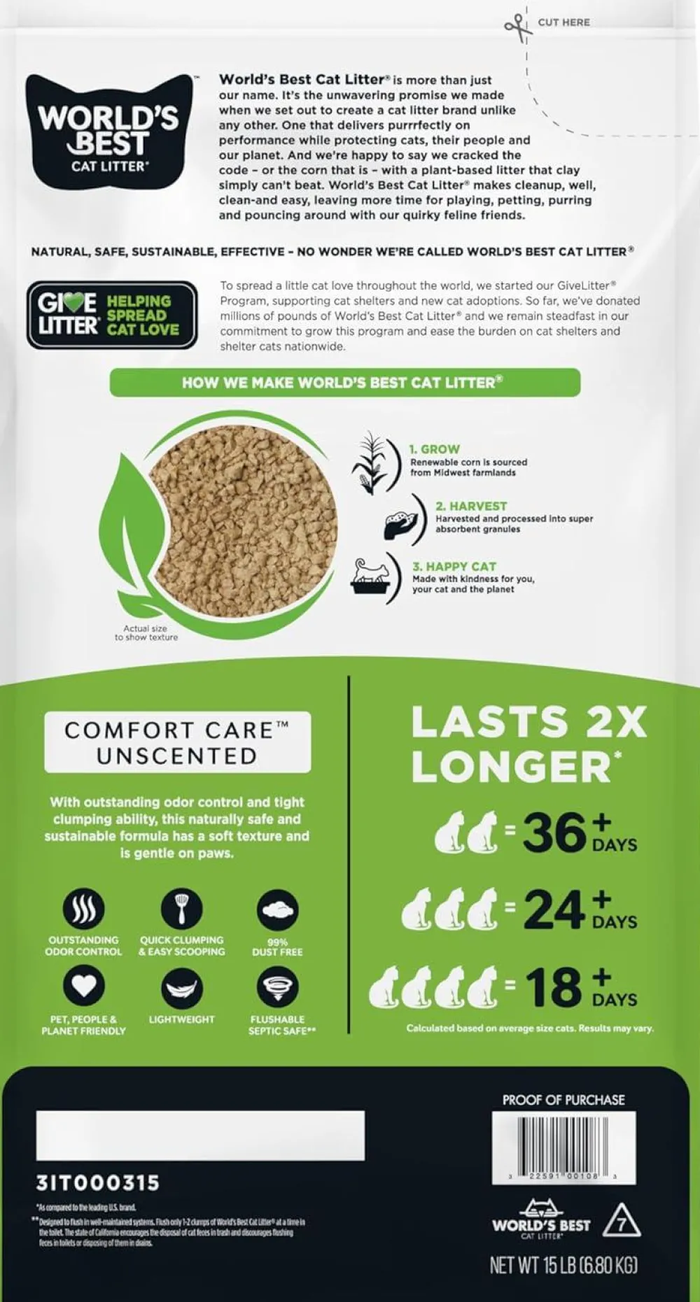 World's Best Litter & Accessories | Litter & Accessories^Comfort Care Unscented Clumping Cat Litter, 15-lb