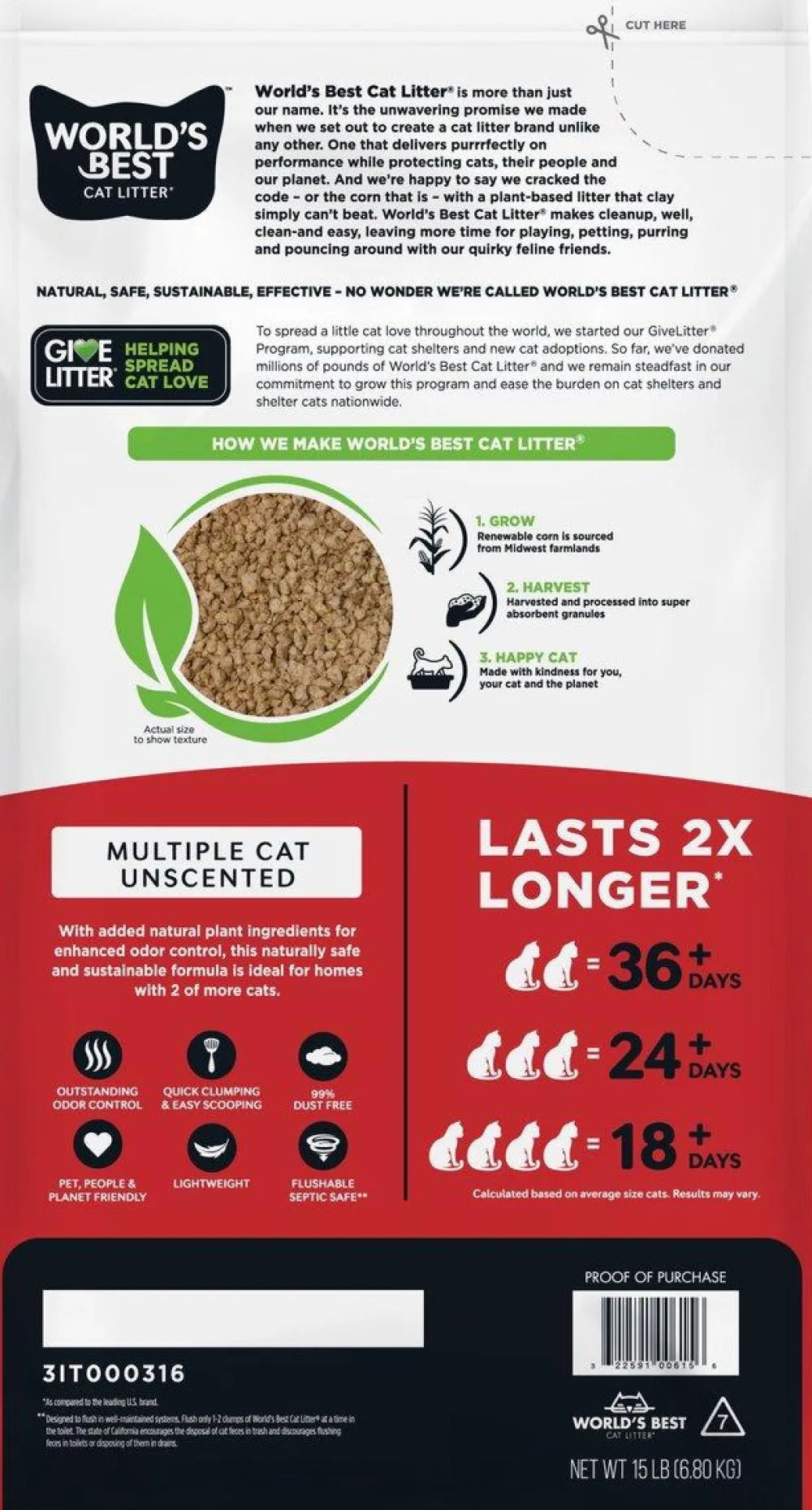 World's Best Litter & Accessories | Litter & Accessories^Multiple Cat Unscented Clumping Cat Litter, 15-lb