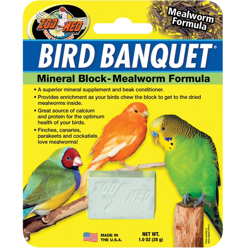 Zoo Med Laboratories, Inc. Grooming & Health^Zoo Med Bird Banquet Mealworm Formula Mineral Block Beak Conditioner, 1-oz